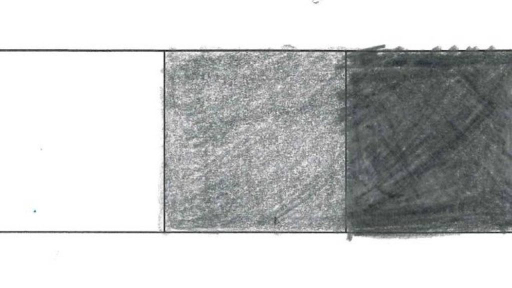 A horizontal row of three rectangles shows a gradient from white on the left, to medium gray in the center, to dark gray on the right